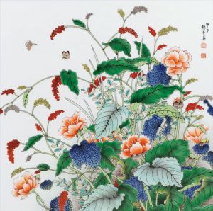 Zeitgenössische Malerei - Blumen blühen wie ein Stück Brokat